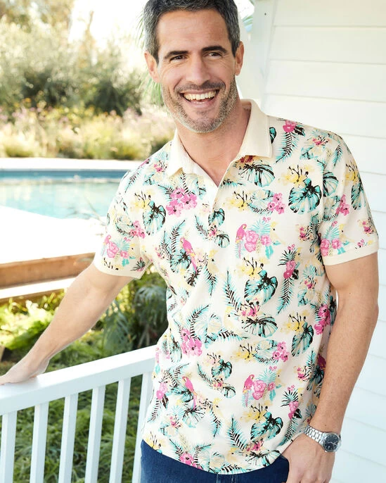 Short Sleeve Printed Polo Shirt Cream