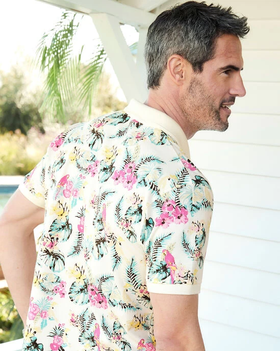 Short Sleeve Printed Polo Shirt Cream - Image 2