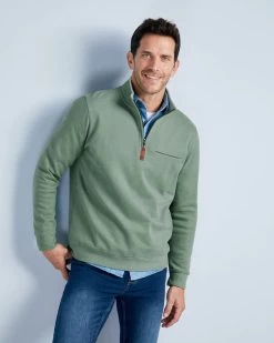 Half Zip Brushed Rib Top Fresh Sage