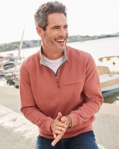 Half Zip Brushed Rib Top Warm Peach