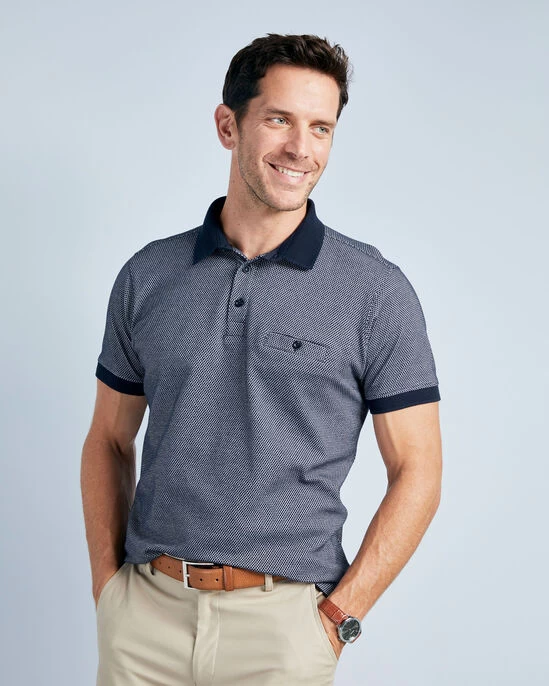Luxury Textured Polo Shirt Navy