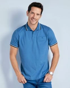 Short Sleeve Tipped Polo Shirt Mid Blue