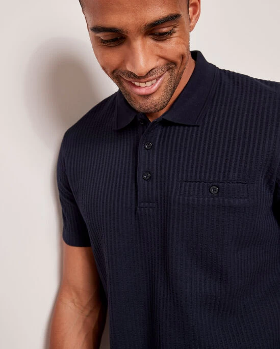 Seersucker Polo Shirt French Blue - Image 7