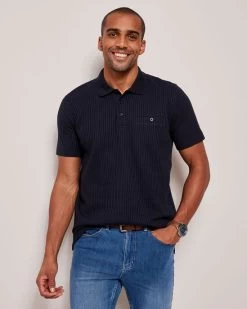 Seersucker Polo Shirt Dark Ink