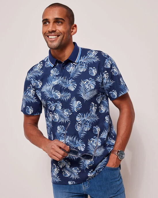 Short Sleeve Printed Polo Shirt Cornflower - Image 4