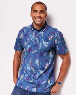 Short Sleeve Printed Polo Shirt Cornflower