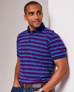 Short Sleeve Stripe Polo Shirt Plum