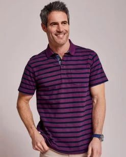 Textured Stripe Polo Shirt Plum