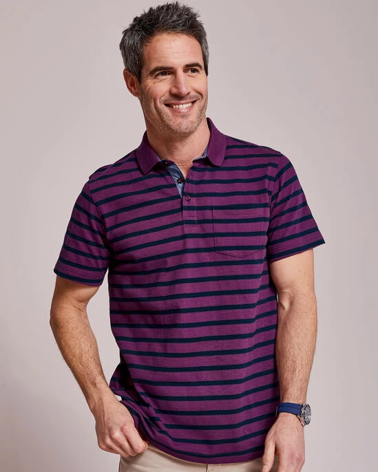 Textured Stripe Polo Shirt Plum