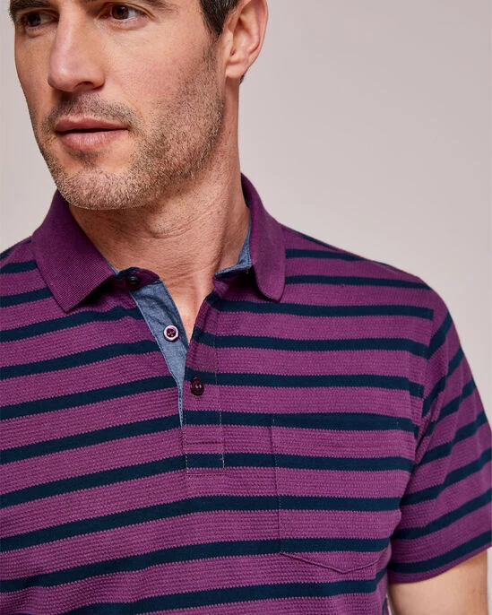 Textured Stripe Polo Shirt Plum - Image 3