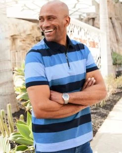 Zip Neck Stripe Polo Shirt