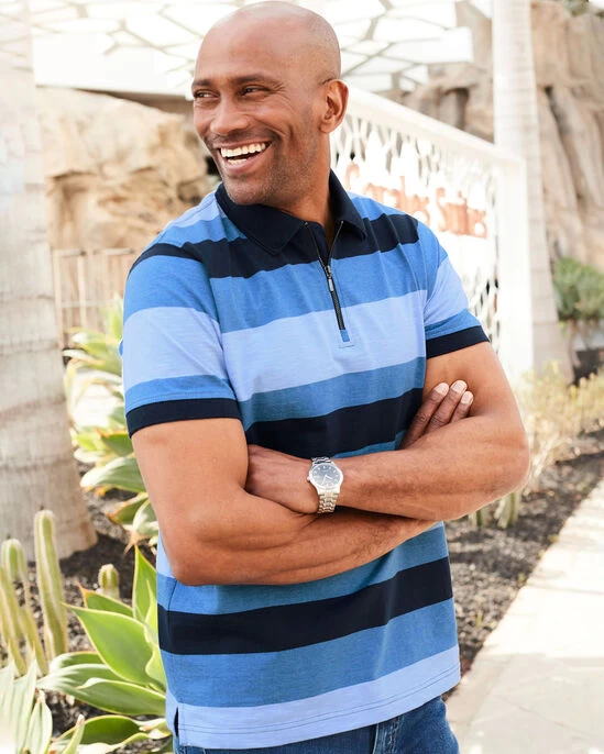 Zip Neck Stripe Polo Shirt