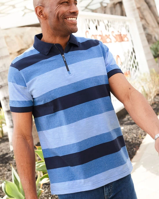 Zip Neck Stripe Polo Shirt - Image 3