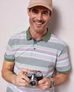 Birdseye Stripe Polo Shirt Pale Sage