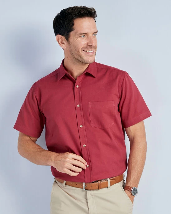 Short Sleeve Cotton Twill Shirt Raspberry