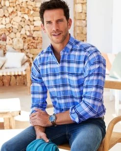 Long Sleeve Patterned Oxford Shirt China Blue