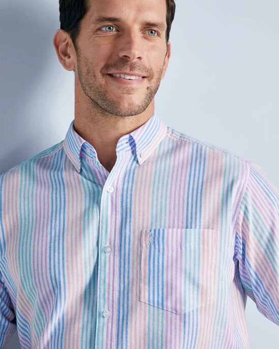 Short Sleeve Patterned Oxford Shirt China Blue - Image 6