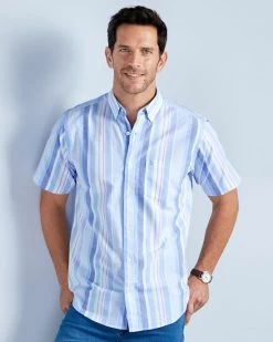 Short Sleeve Patterned Oxford Shirt Ocean