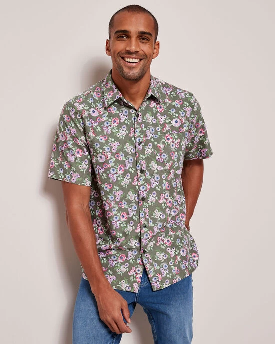 Short Sleeve Soft Touch Print Shirt Green Dusk