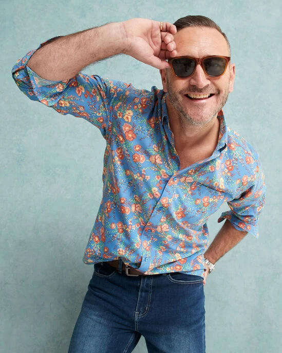 Long Sleeve Soft Touch Print Shirt Mid Blue - Image 3