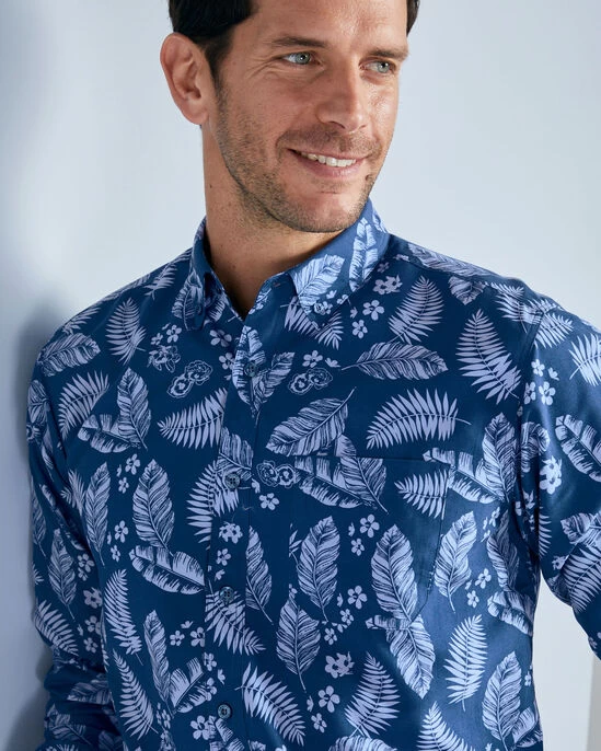 Long Sleeve Soft Touch Print Shirt Mid Blue - Image 8