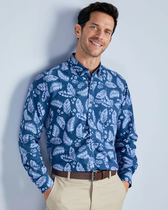 Long Sleeve Soft Touch Print Shirt Mid Blue - Image 7
