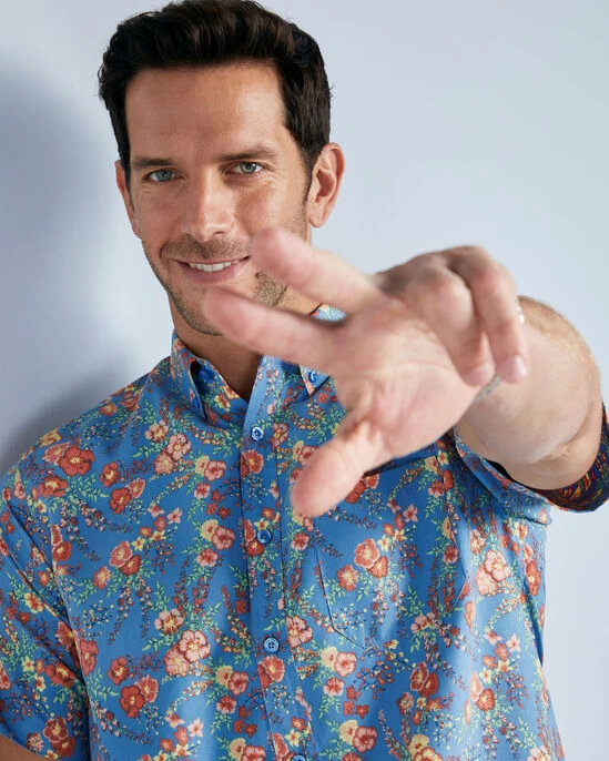 Short Sleeve Soft Touch Print Shirt Smoke Blue - Image 6