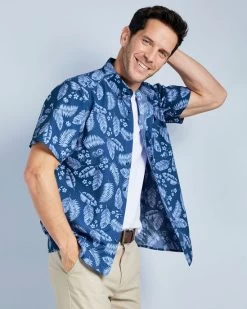 Short Sleeve Soft Touch Print Shirt Smoke Blue
