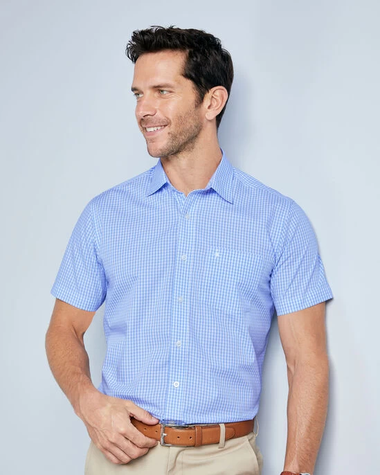 Easy-Care Classic Short Sleeve Shirt Mid Blue - Image 9