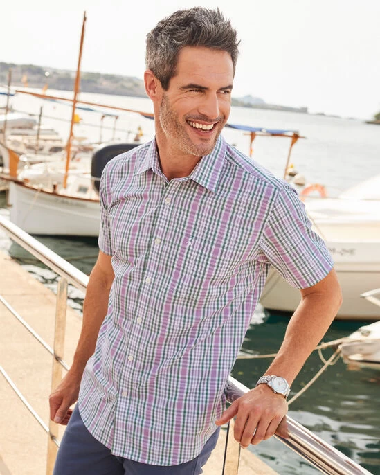 Easy-Care Classic Short Sleeve Shirt Mid Blue - Image 8