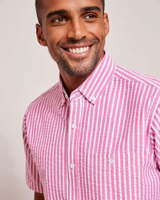 Short Sleeve Classic Seersucker Shirt Hot Pink - Image 2