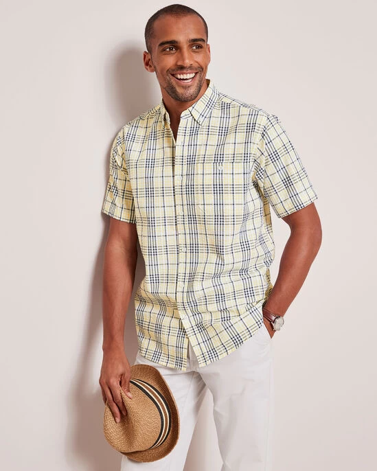 Short Sleeve Classic Seersucker Shirt Hot Pink - Image 3