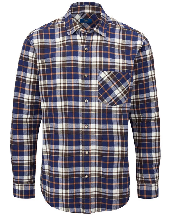 Long Sleeve Cotton Twill Check Shirt Midnight - Image 4