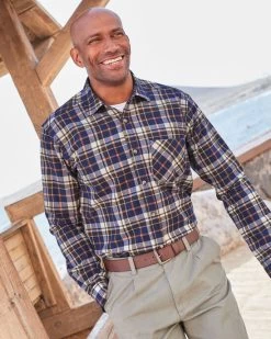 Long Sleeve Cotton Twill Check Shirt Midnight