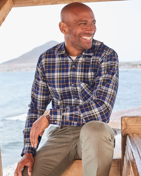 Long Sleeve Cotton Twill Check Shirt Midnight - Image 2