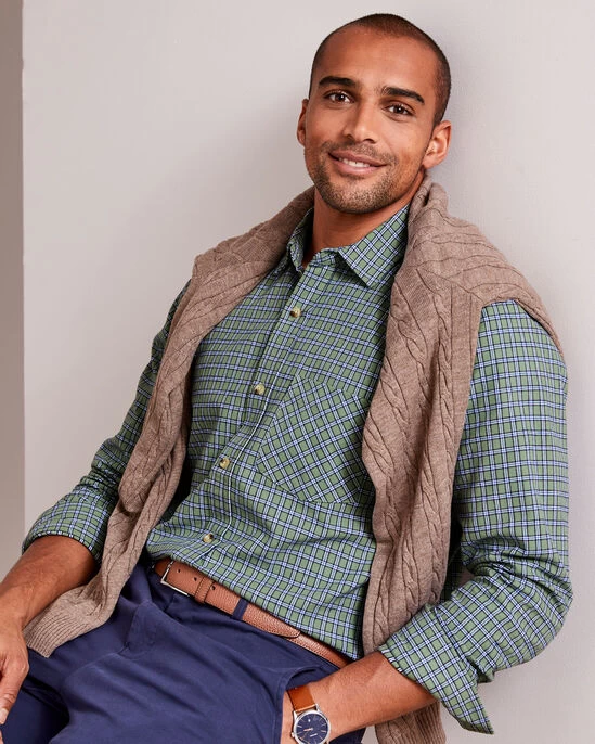 Long Sleeve Cotton Twill Check Shirt Midnight - Image 8