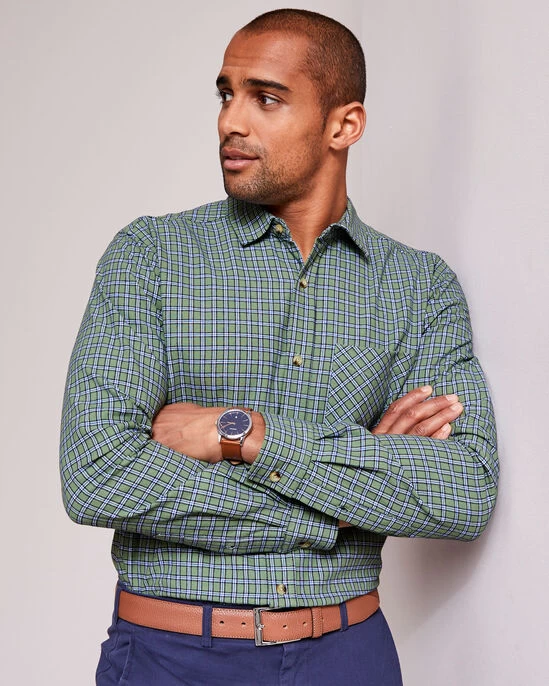 Long Sleeve Cotton Twill Check Shirt Midnight - Image 5