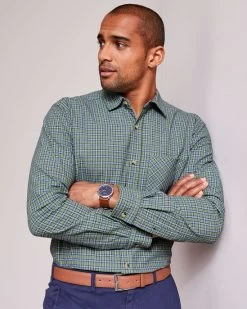 Long Sleeve Cotton Twill Check Shirt Pale Sage