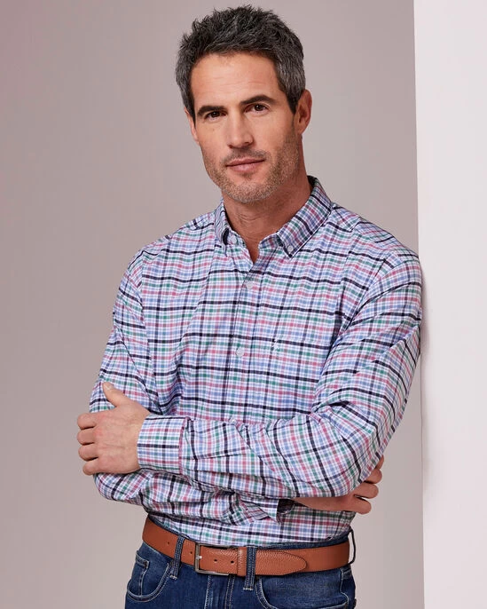 Long Sleeve Patterned Oxford Shirt Cornflower - Image 3