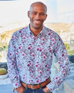 Long Sleeve Soft Touch Print Shirt Dusty Blue