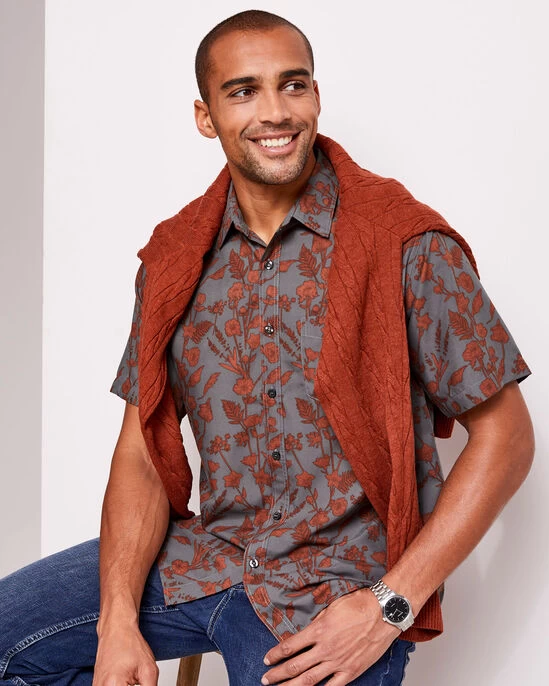 Short Sleeve Soft Touch Print Shirt Dark Grey - Image 4