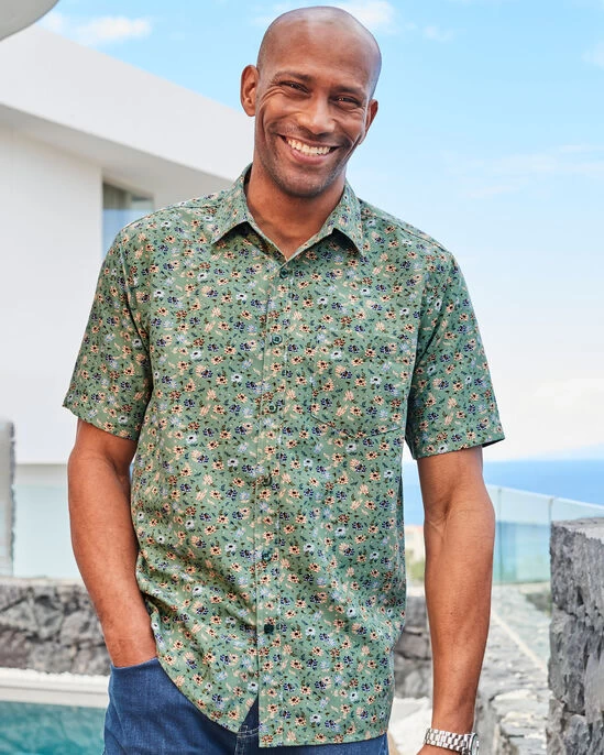 Short Sleeve Soft Touch Print Shirt Dark Grey - Image 8