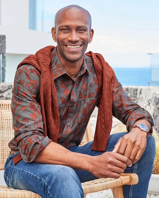 Long Sleeve Soft Touch Print Shirt Dark Grey - Image 2