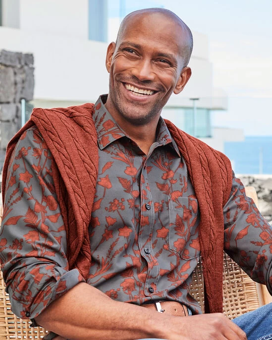 Long Sleeve Soft Touch Print Shirt Dark Grey - Image 3