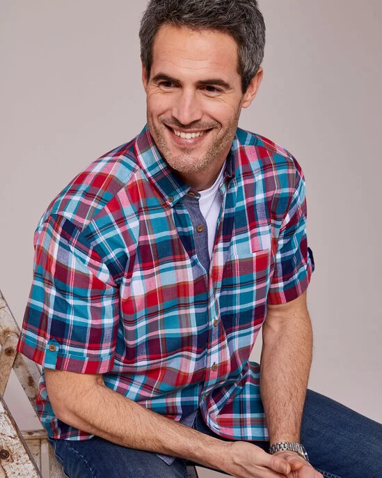 Short Sleeve Madras Shirt Harbour Blue - Image 7