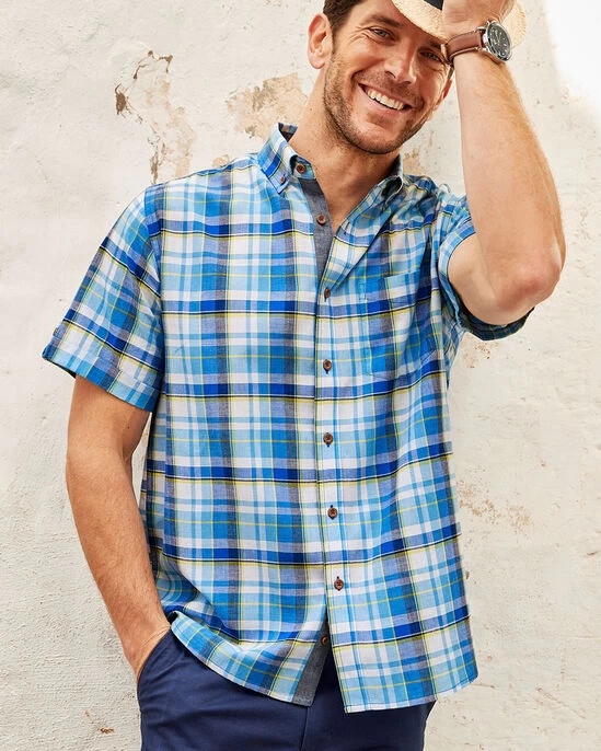 Short Sleeve Madras Shirt Harbour Blue - Image 2
