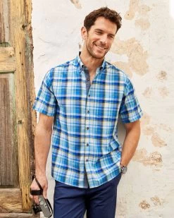 Short Sleeve Madras Shirt Harbour Blue