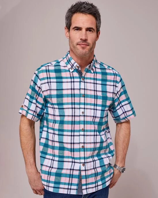 Short Sleeve Madras Shirt Harbour Blue - Image 8