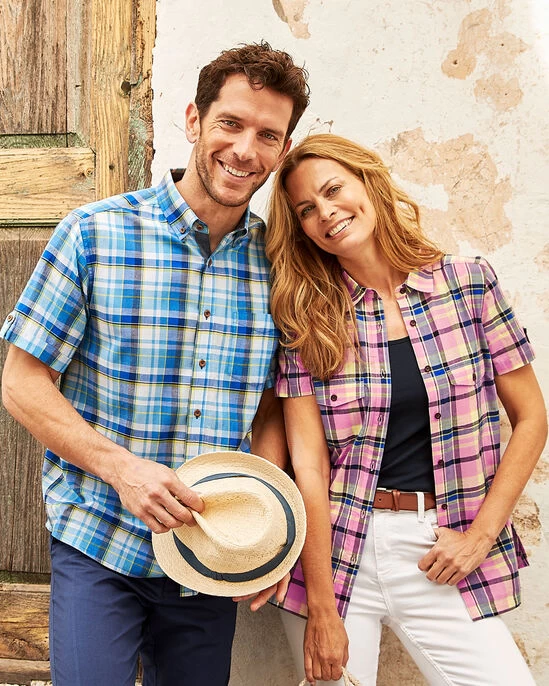 Short Sleeve Madras Shirt Harbour Blue - Image 11