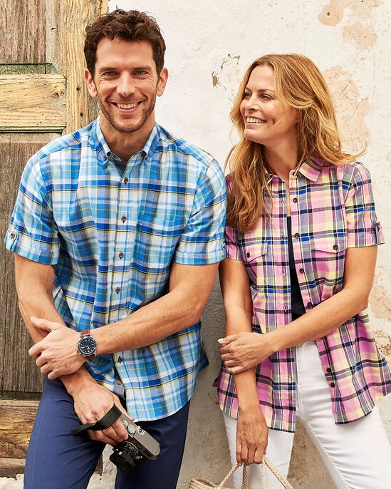 Short Sleeve Madras Shirt Harbour Blue - Image 12